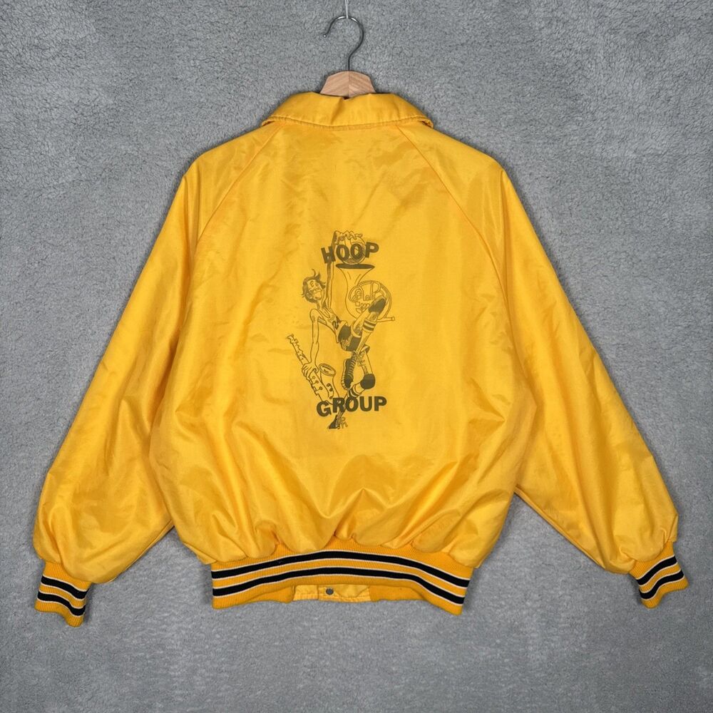 Vintage DeLong Size M Men's Varsity Satin Coat Jacket Yellow Retro